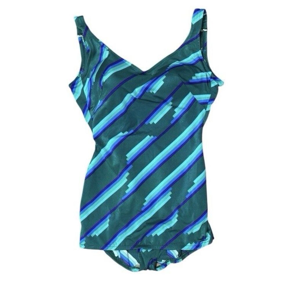 Vintage 60s 70s Rose Marie Reid One Piece Swimsuit Mod Stripe Union Made USA 10